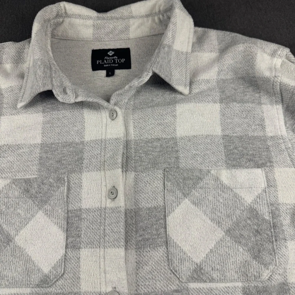 Members Mark Favorite Plaid Top Grey White Buffalo Check Button Down FS-2001 L - Picture 1 of 8